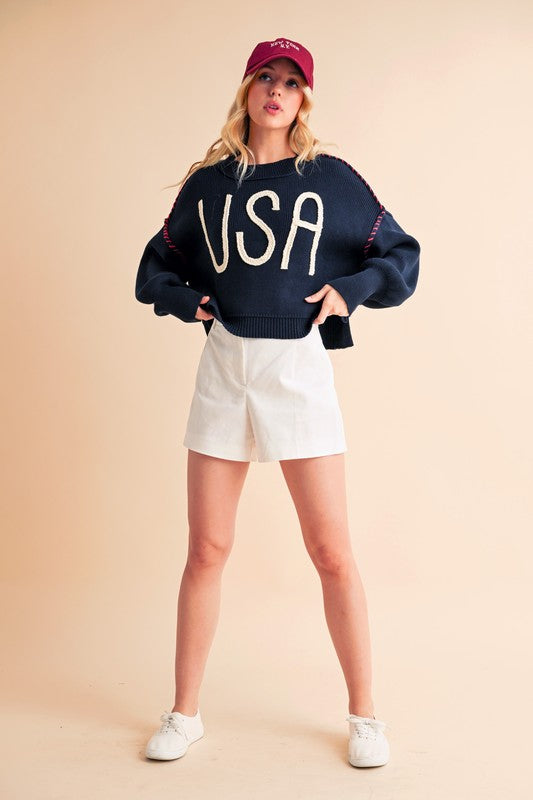 Aemi+Co Cropped USA Sweater Size S Sweaters