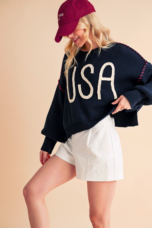 Aemi+Co Cropped USA Sweater Size S Sweaters