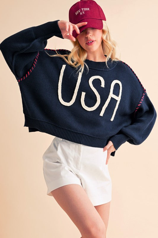 Aemi+Co Cropped USA Sweater Size S Sweaters