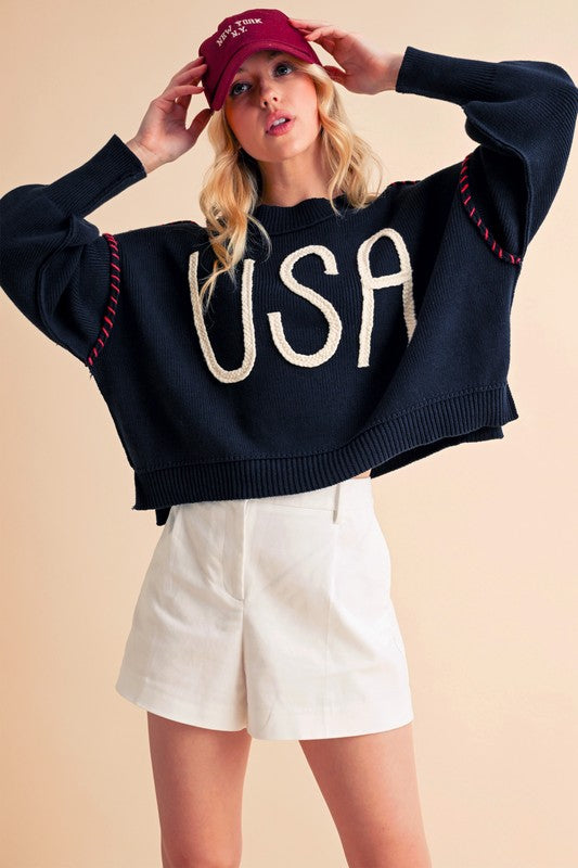 Aemi+Co Cropped USA Sweater Size S Sweaters