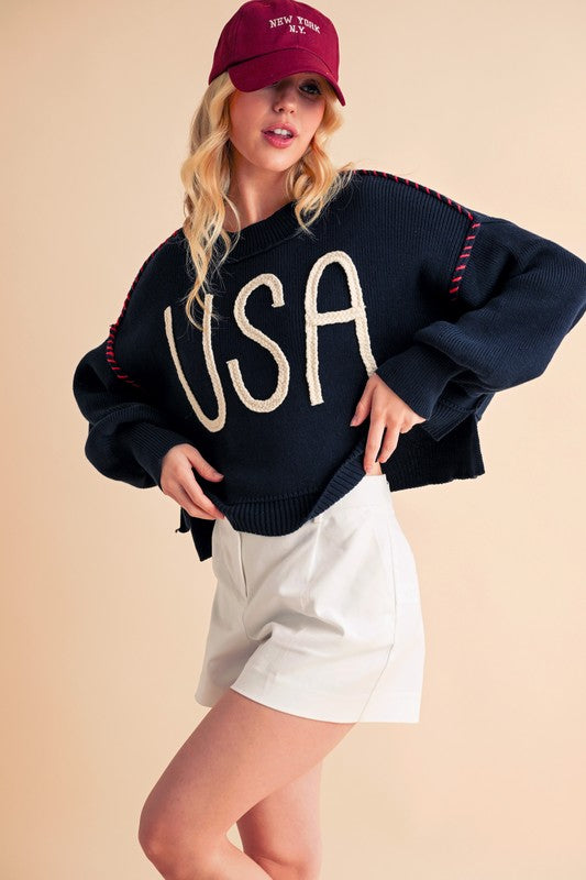 Aemi+Co Cropped USA Sweater Size S Sweaters