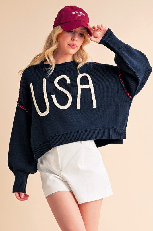 Aemi+Co Cropped USA Sweater Size S Sweaters