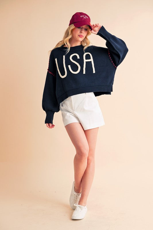 Aemi+Co Cropped USA Sweater Size S Sweaters