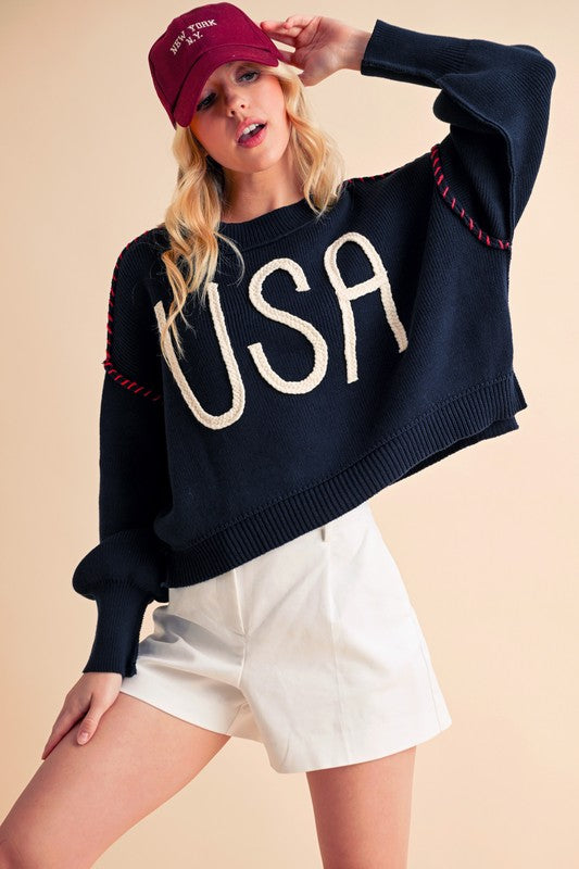 Aemi+Co Cropped USA Sweater Size S Sweaters