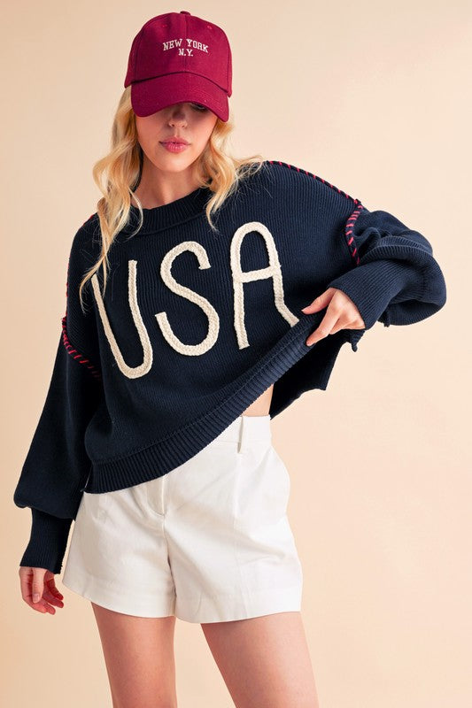 Aemi+Co Cropped USA Sweater Size S Sweaters