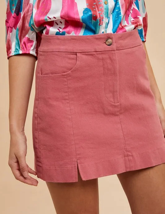 Annie Wear Comfort Stretch Cotton Slit Detailed Mini Skirt | Daverri Fashions
