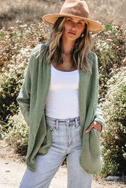 Laurel Green Waffle Knit Open Front Cardigan | Cardigans Daverri Fashions