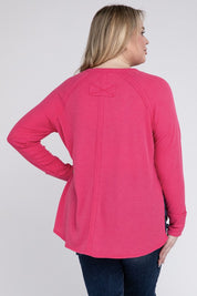 Plus Melange Baby Waffle Long Sleeve Top Plus Tops