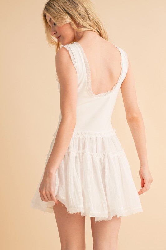 Love Drop Waist Dress: white sleeveless with ruffled skirt
