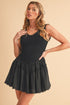 Black tiered Love Drop Waist mini dress with lace trim and spaghetti straps