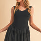 Love Drop Waist Dress: black sleeveless with tiered ruffle skirt, lace neckline