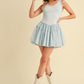 Light blue sleeveless Love Drop Waist mini dress with ruffled skirt and lace trim