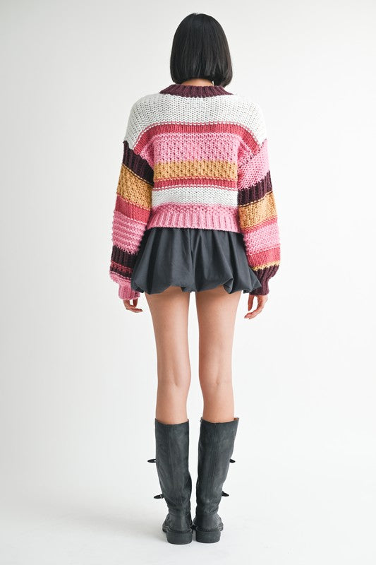 MOCK NECK STRIPED SWEATER | Sweaters Daverri Fashions