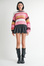 MOCK NECK STRIPED SWEATER | Sweaters Daverri Fashions