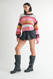 MOCK NECK STRIPED SWEATER | Sweaters Daverri Fashions