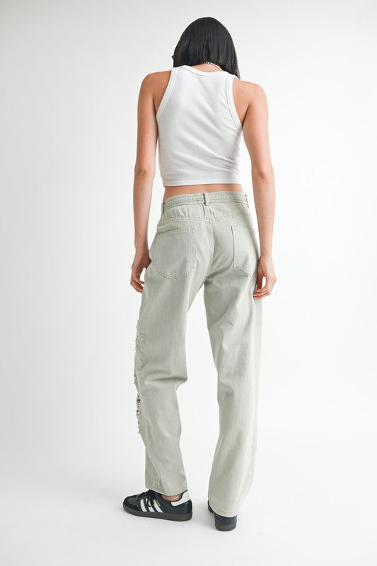 DISTRESSED WIDE LEG PANTS Pants