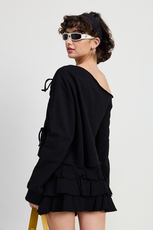 ONE SHOULDER FRENCH TERRY TOP WITH CUTOUT DETAIL