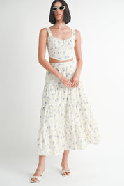 Emory Park Tiered Cotton Blue Floral Maxi Skirt