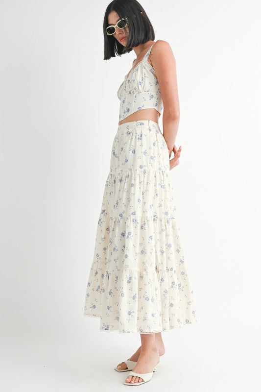 Emory Park Tiered Cotton Blue Floral Maxi Skirt