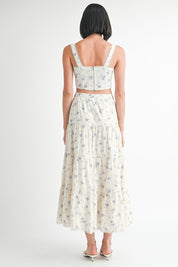 Emory Park Tiered Cotton Blue Floral Maxi Skirt