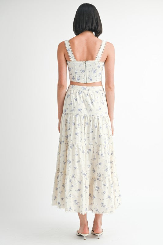 Emory Park Tiered Cotton Blue Floral Maxi Skirt