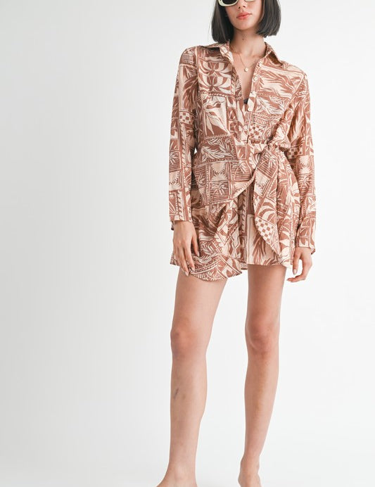 Emory Park Tropical Print Side Wrap Mini Dress BROWN TROPICAL PRINT Mini Dresses