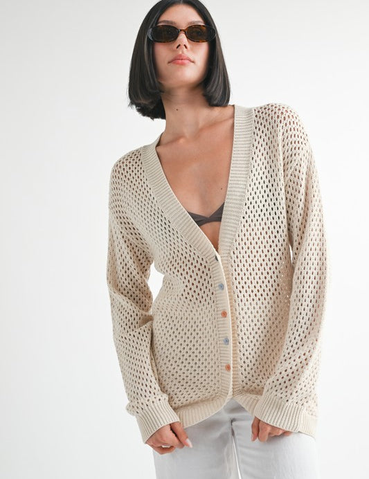 Emory Park Button Up Crochet Cardigan NATURAL Tops