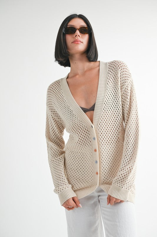 Emory Park Button Up Crochet Cardigan NATURAL Tops