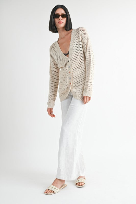 Emory Park Button Up Crochet Cardigan Tops