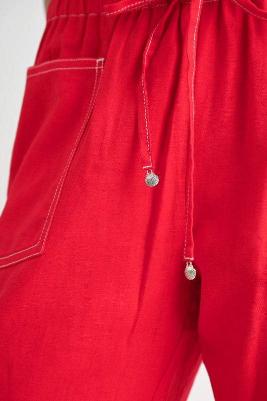 Linen Waist Tie Pants | Pants Daverri Fashions