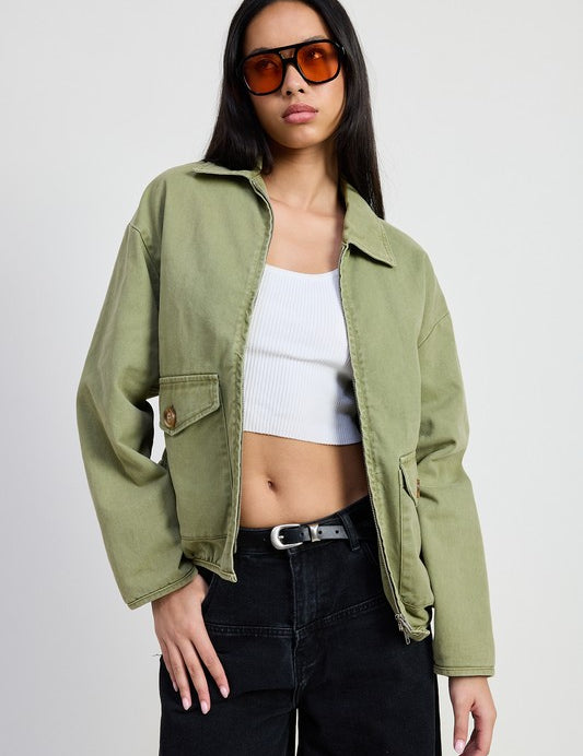 Cotton Denim Jacket OLIVE