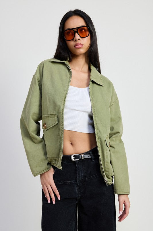 Cotton Denim Jacket OLIVE