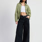 LONG SLEEVE COLLARED DENIM JACKET