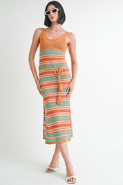 SCOOP NECK CROCHET MAXI DRESS ORANGE MULTI