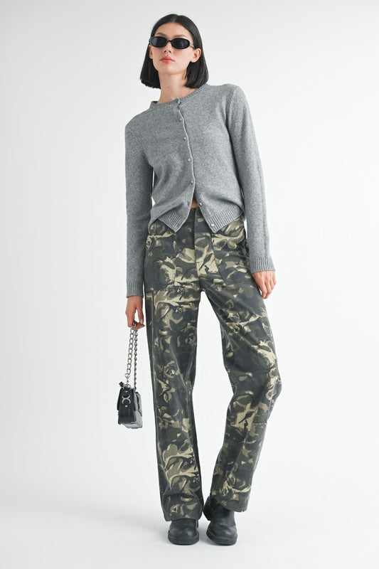 STRAIGHT LEG PANTS WITH POCKETS VINTAGE CAMO