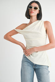 ASYMMETRICAL SHOULDER TUNIC TOP VANILLA