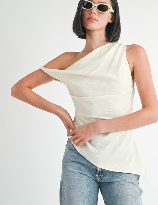 ASYMMETRICAL SHOULDER TUNIC TOP VANILLA