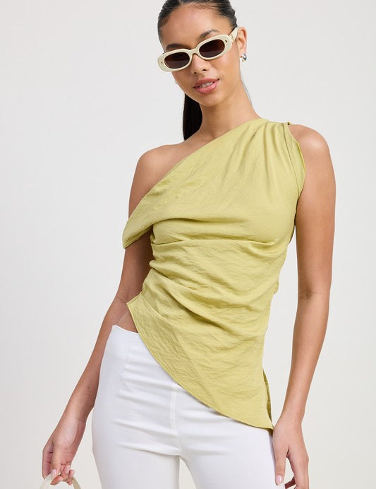 ASYMMETRICAL SHOULDER TUNIC TOP AVOCADO