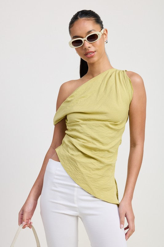 ASYMMETRICAL SHOULDER TUNIC TOP AVOCADO