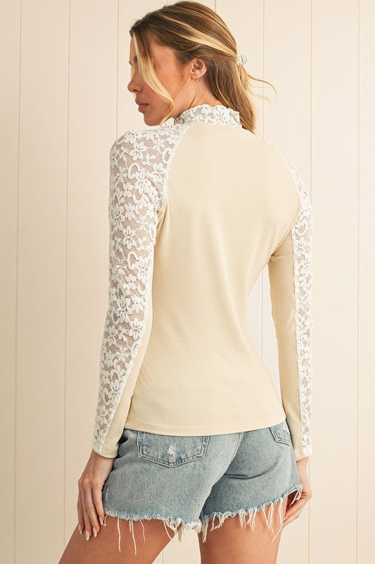Crochet Floral Lace Patchwork Long Sleeve Slim Top | Knit Tops Daverri Fashions