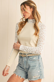 Crochet Floral Lace Patchwork Long Sleeve Slim Top | Knit Tops Daverri Fashions