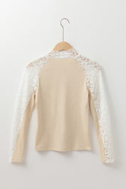 Crochet Floral Lace Patchwork Long Sleeve Slim Top | Knit Tops Daverri Fashions