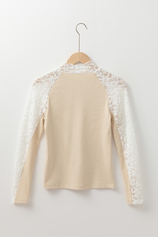 Crochet Floral Lace Patchwork Long Sleeve Slim Top | Knit Tops Daverri Fashions