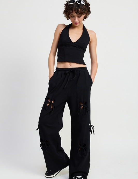 French Terry Pants with Cutout Detail BLACK Lounge Pants