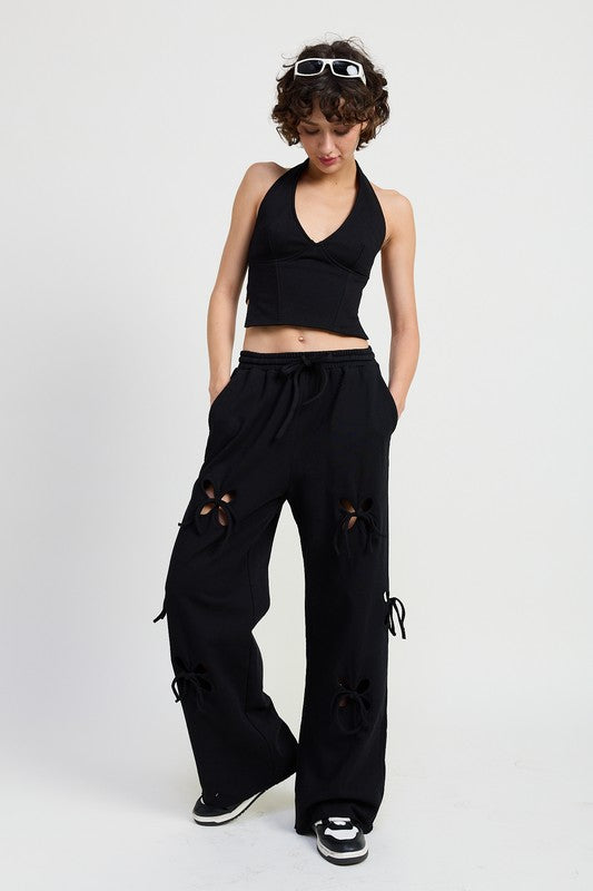 French Terry Pants with Cutout Detail BLACK Lounge Pants