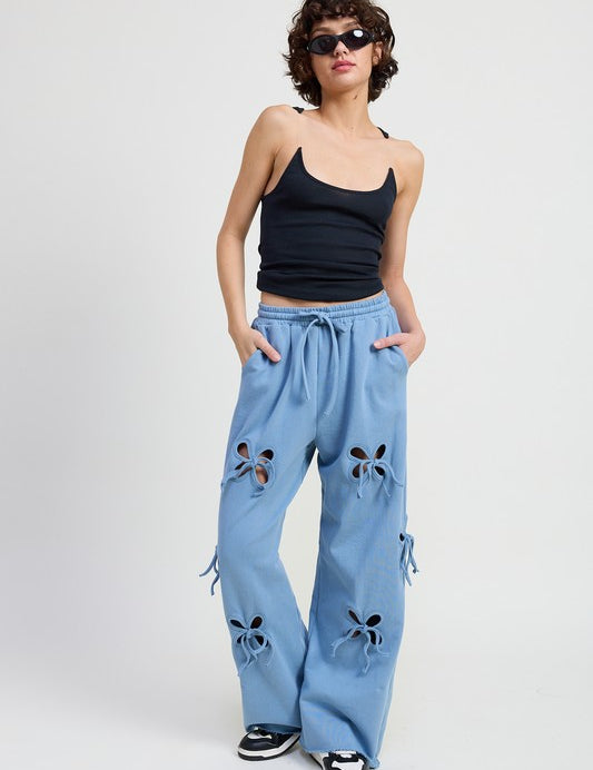 French Terry Pants with Cutout Detail DUSTY BLUE Lounge Pants