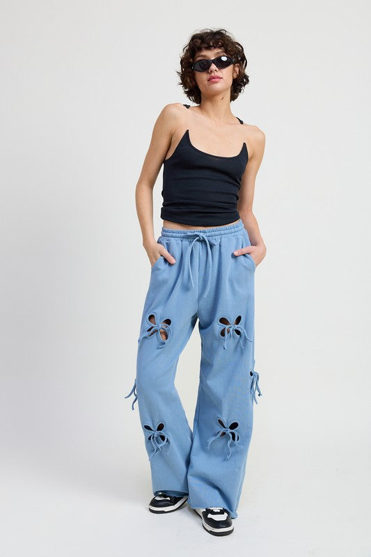 French Terry Pants with Cutout Detail DUSTY BLUE Lounge Pants