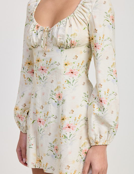 MINI LONG SLEEVE FLORAL DRESS