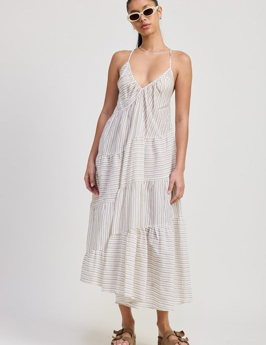 STRIPED CROSS BACK MAXI DRESS IVORY STRIPE