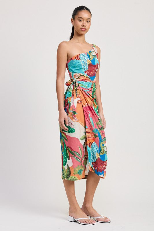 ONE SHOULDER WRAPPED MIDI DRESS Mid Dresses